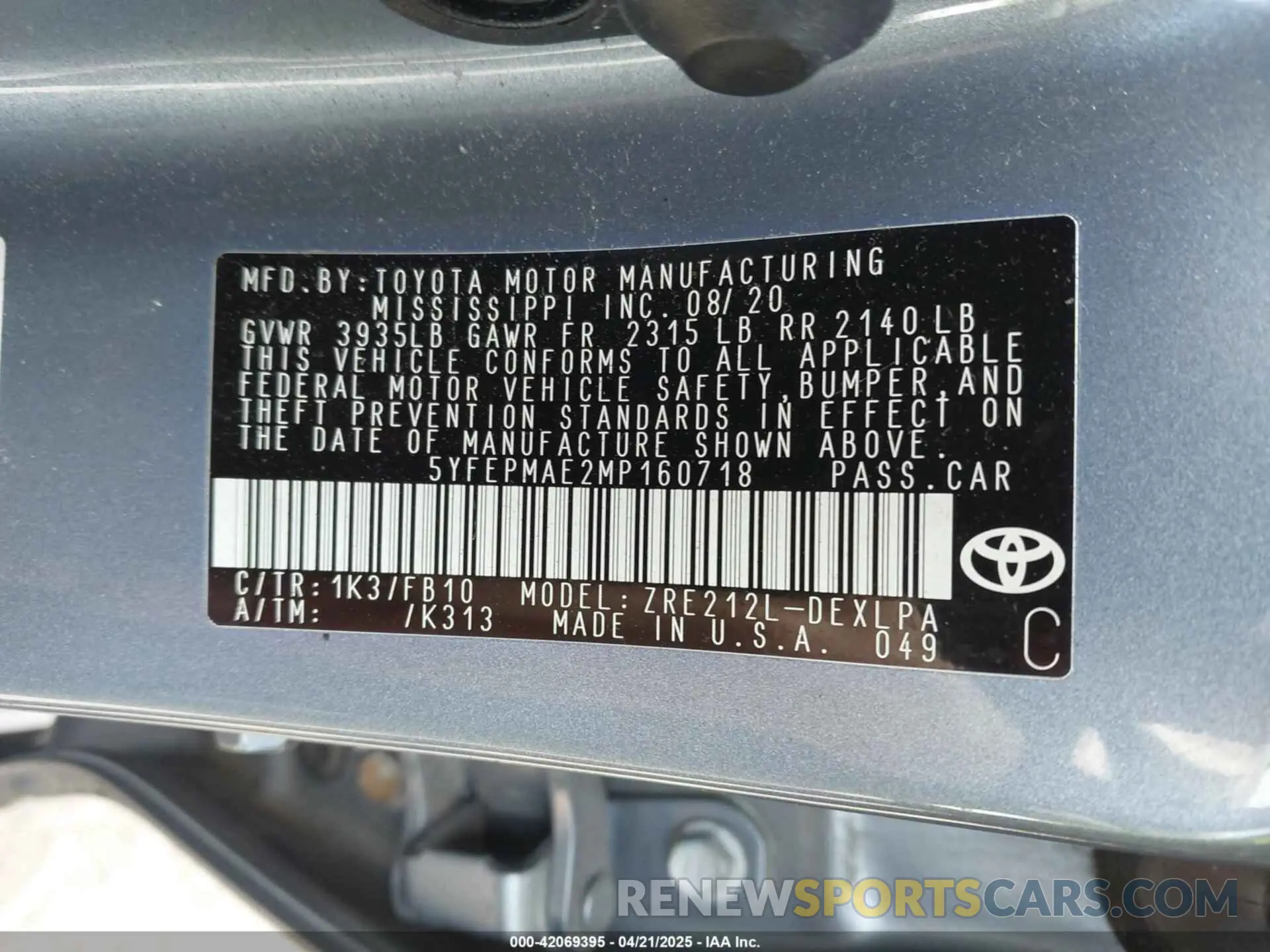 9 Photograph of a damaged car 5YFEPMAE2MP160718 TOYOTA COROLLA 2021