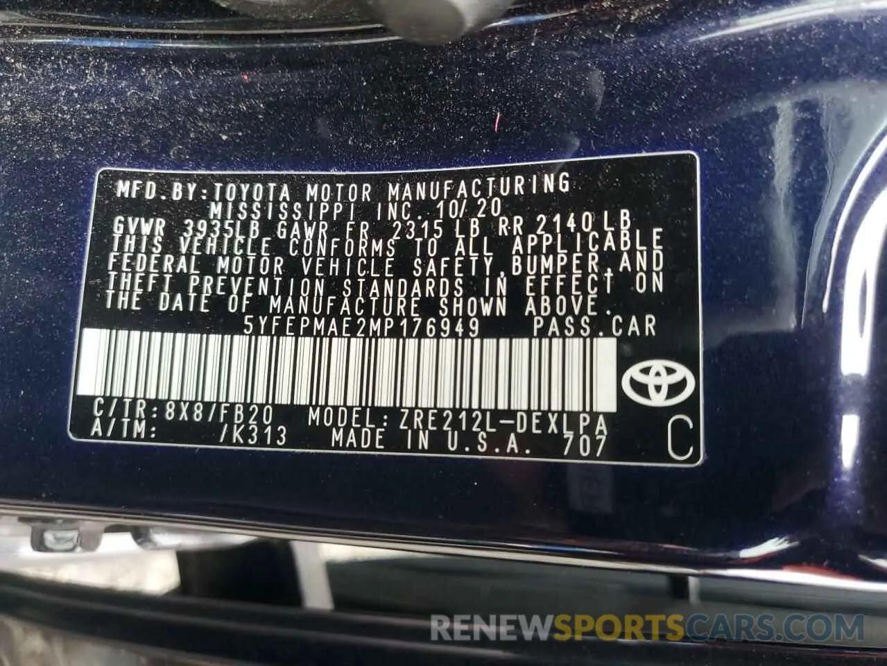 12 Photograph of a damaged car 5YFEPMAE2MP176949 TOYOTA COROLLA 2021