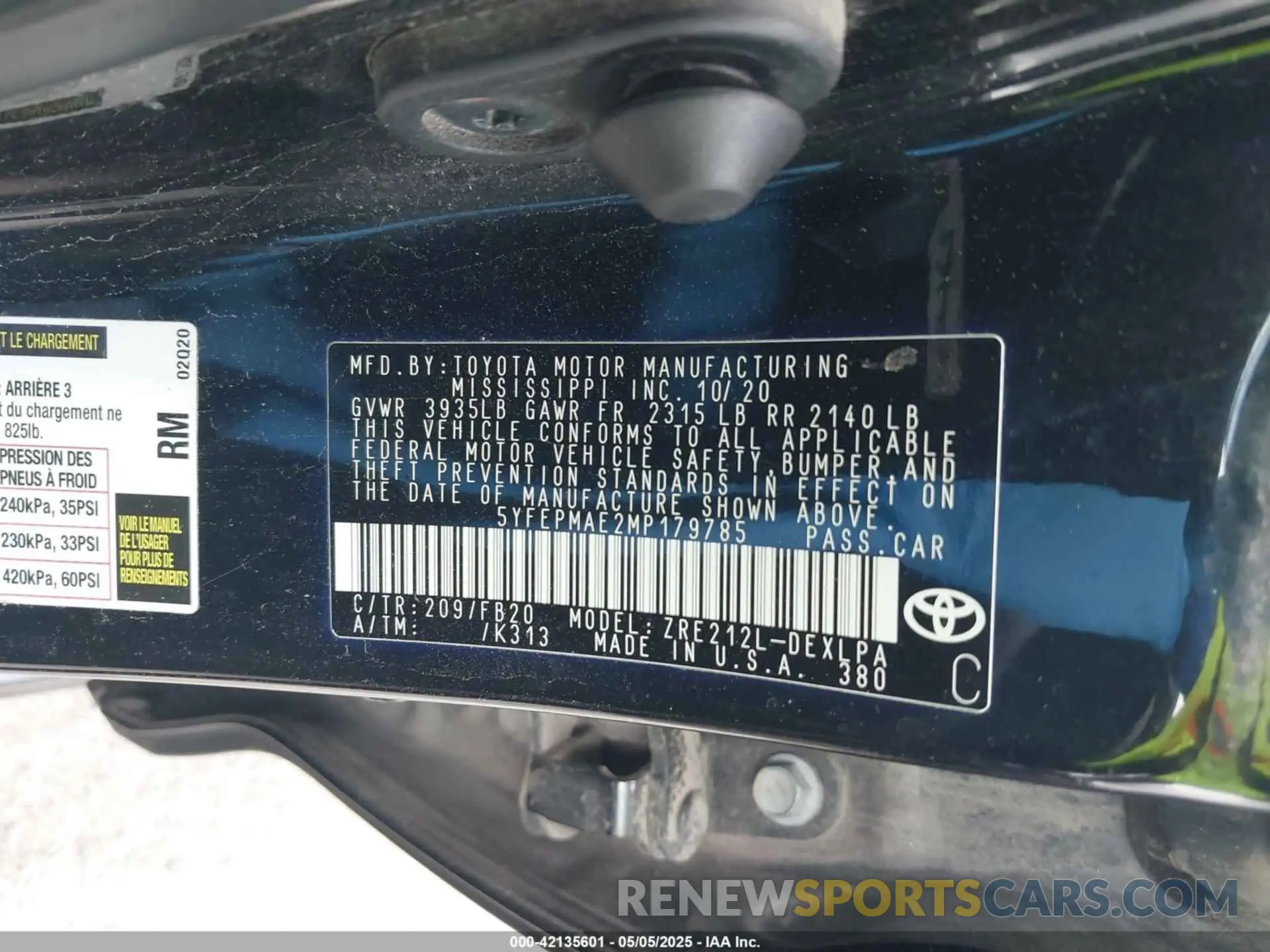 9 Фотография поврежденного автомобиля 5YFEPMAE2MP179785 TOYOTA COROLLA 2021