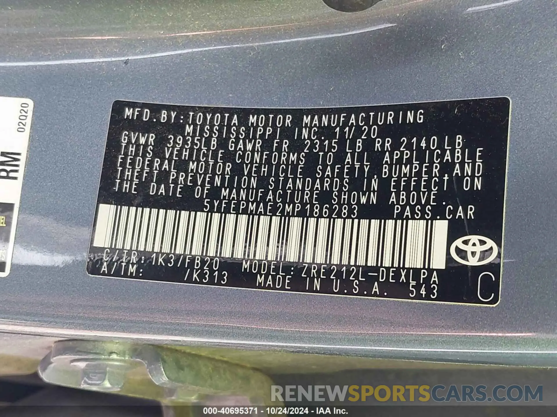9 Фотография поврежденного автомобиля 5YFEPMAE2MP186283 TOYOTA COROLLA 2021