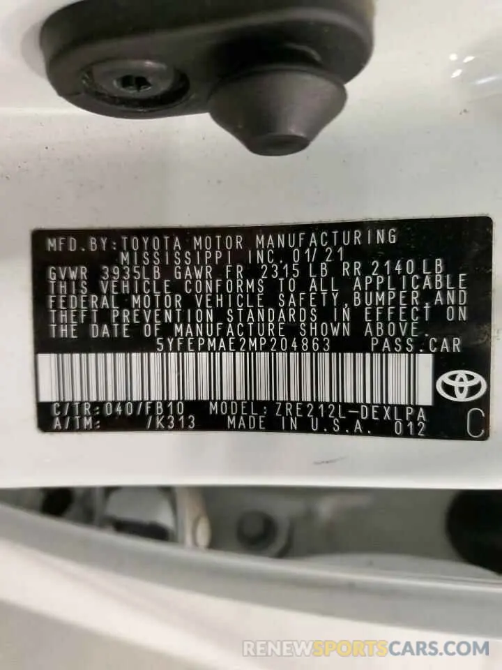 13 Фотография поврежденного автомобиля 5YFEPMAE2MP204863 TOYOTA COROLLA 2021