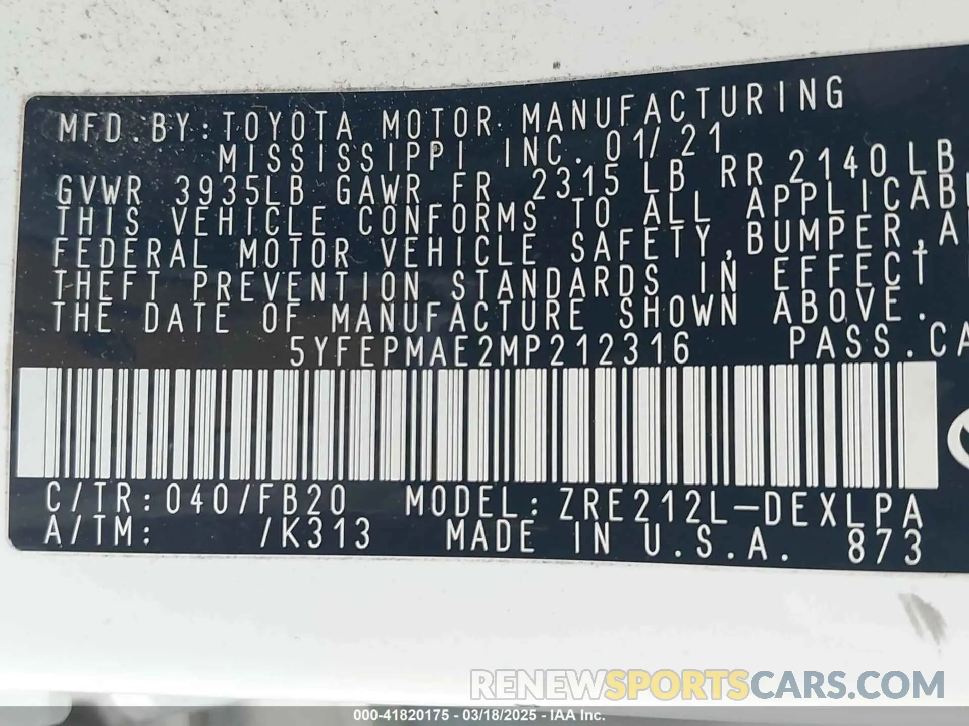 9 Photograph of a damaged car 5YFEPMAE2MP212316 TOYOTA COROLLA 2021