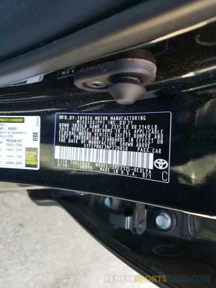 10 Photograph of a damaged car 5YFEPMAE2MP230850 TOYOTA COROLLA 2021