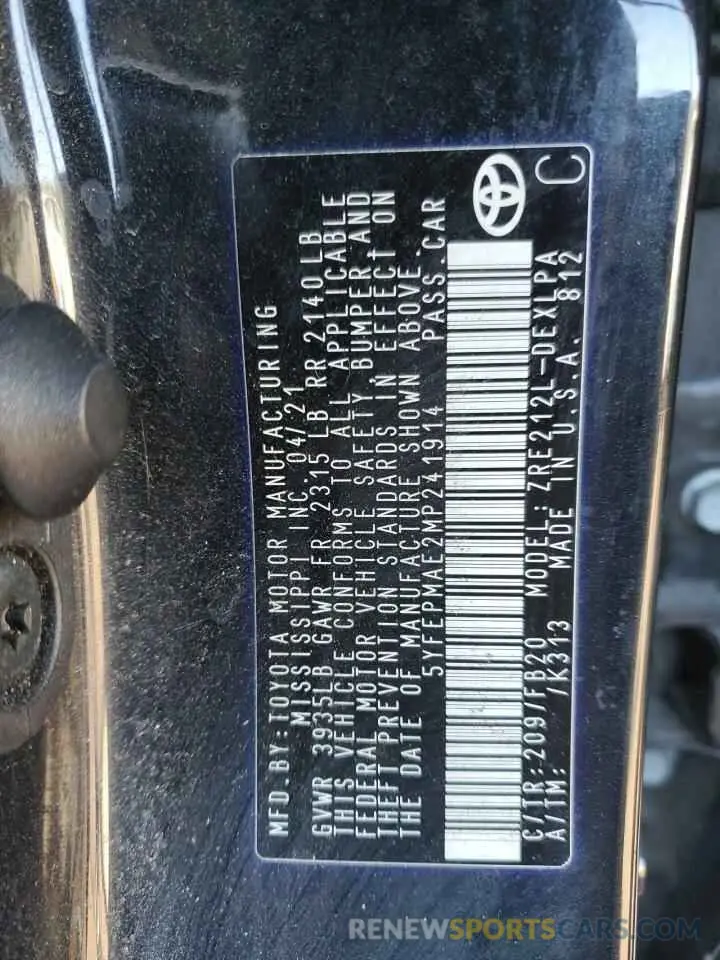 13 Photograph of a damaged car 5YFEPMAE2MP241914 TOYOTA COROLLA 2021