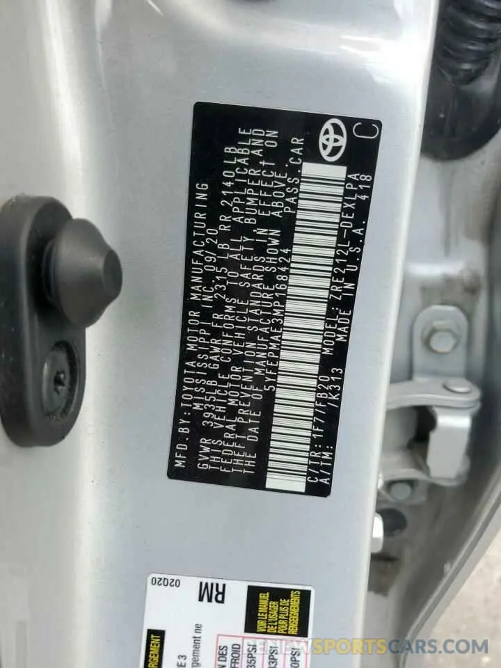12 Фотография поврежденного автомобиля 5YFEPMAE3MP168424 TOYOTA COROLLA 2021