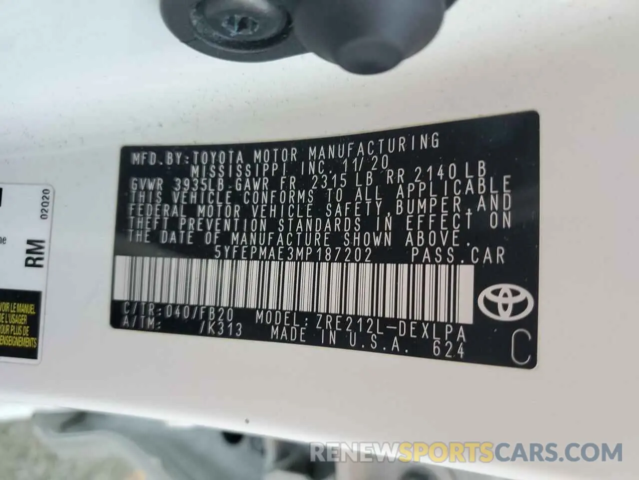 12 Photograph of a damaged car 5YFEPMAE3MP187202 TOYOTA COROLLA 2021