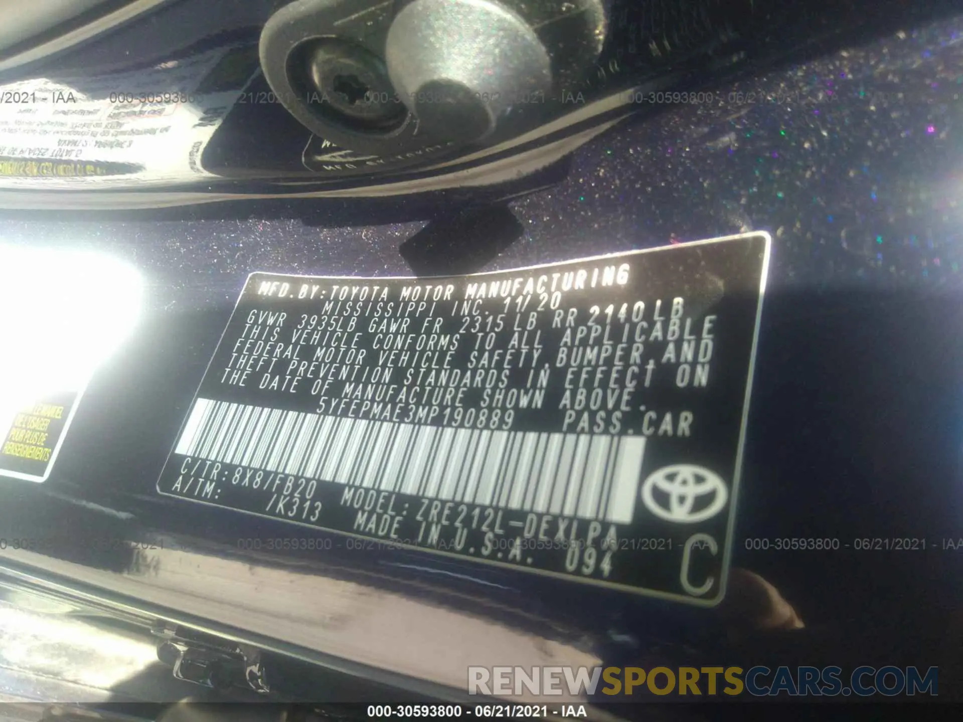 9 Photograph of a damaged car 5YFEPMAE3MP190889 TOYOTA COROLLA 2021
