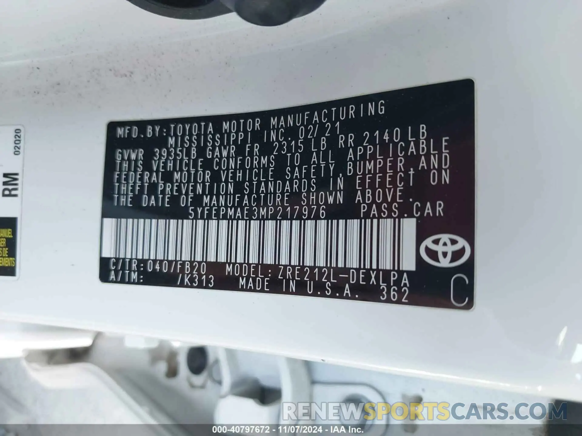 9 Photograph of a damaged car 5YFEPMAE3MP217976 TOYOTA COROLLA 2021