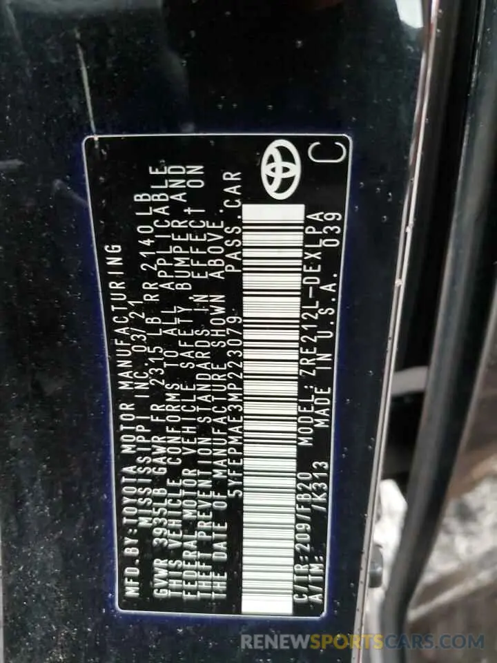 12 Photograph of a damaged car 5YFEPMAE3MP223079 TOYOTA COROLLA 2021