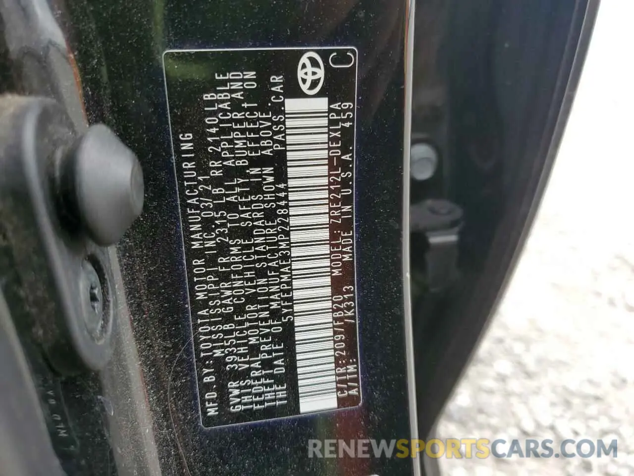 12 Photograph of a damaged car 5YFEPMAE3MP228444 TOYOTA COROLLA 2021
