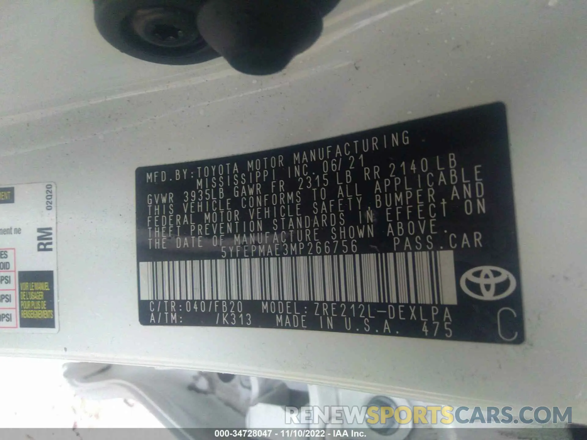 9 Photograph of a damaged car 5YFEPMAE3MP266756 TOYOTA COROLLA 2021