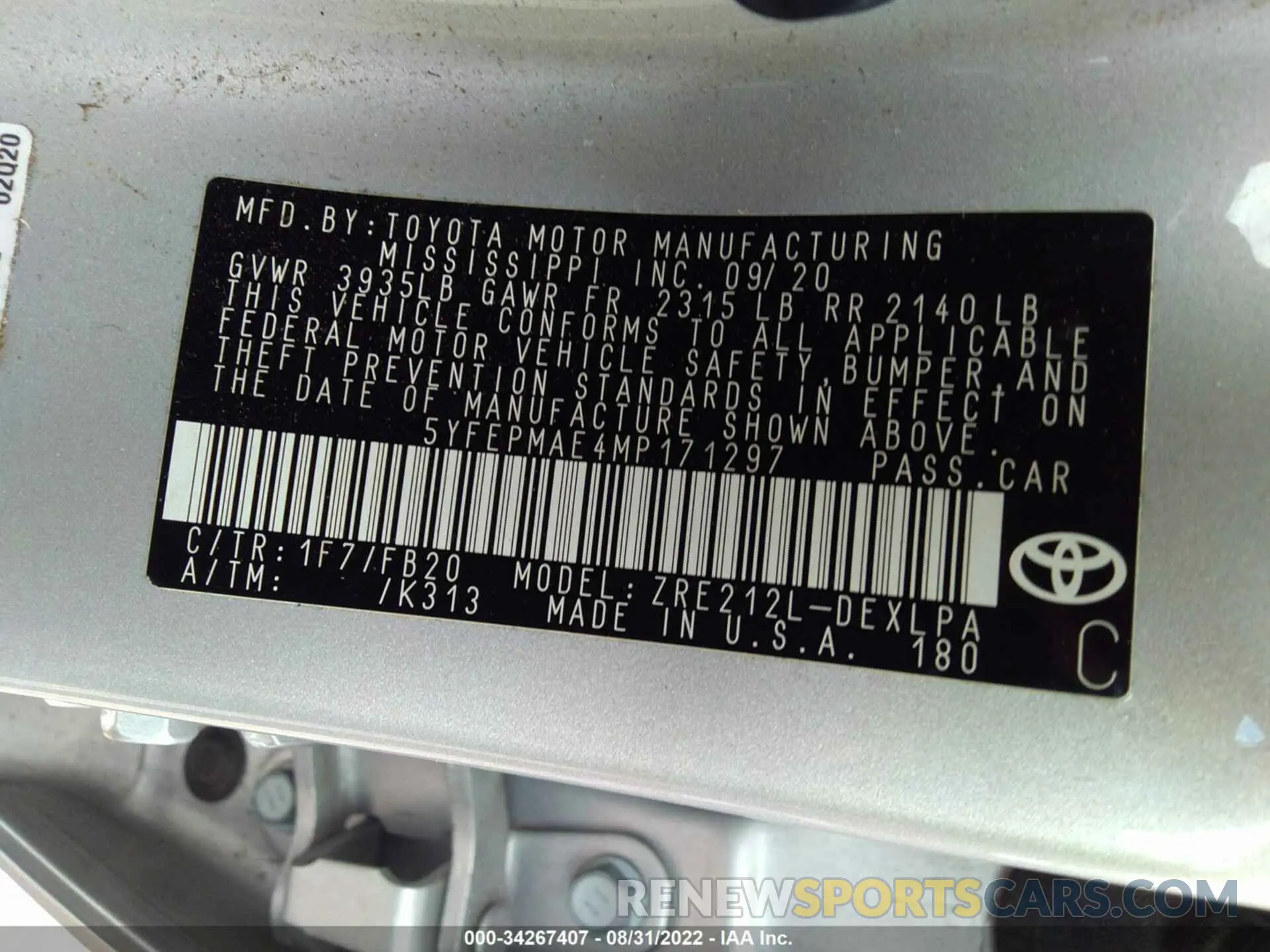 9 Photograph of a damaged car 5YFEPMAE4MP171297 TOYOTA COROLLA 2021