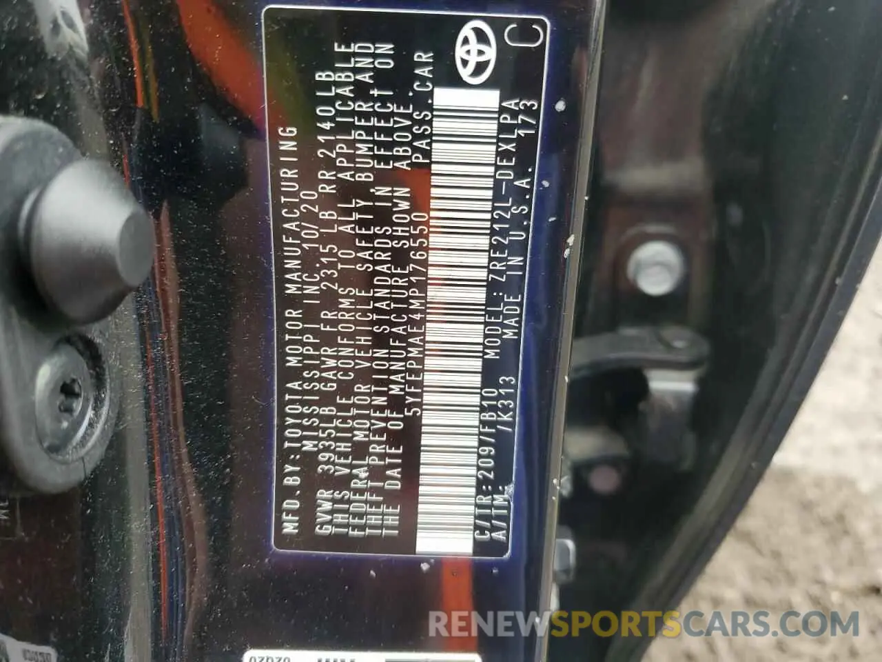 12 Фотография поврежденного автомобиля 5YFEPMAE4MP176550 TOYOTA COROLLA 2021