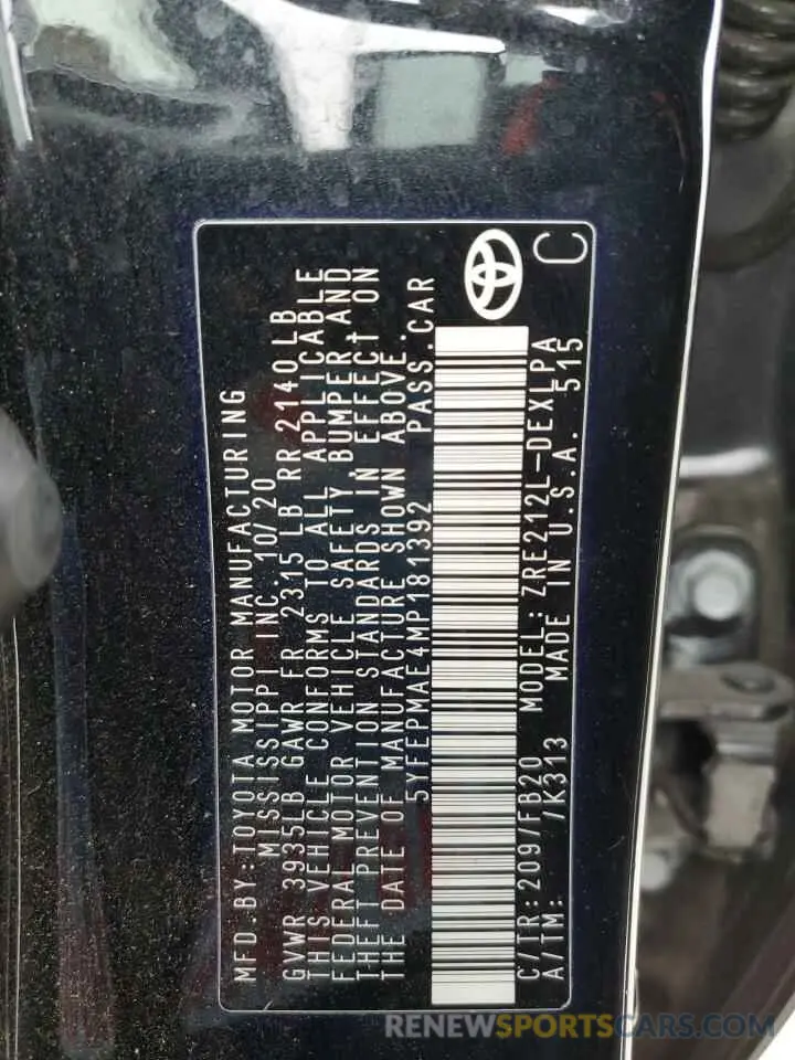 13 Фотография поврежденного автомобиля 5YFEPMAE4MP181392 TOYOTA COROLLA 2021