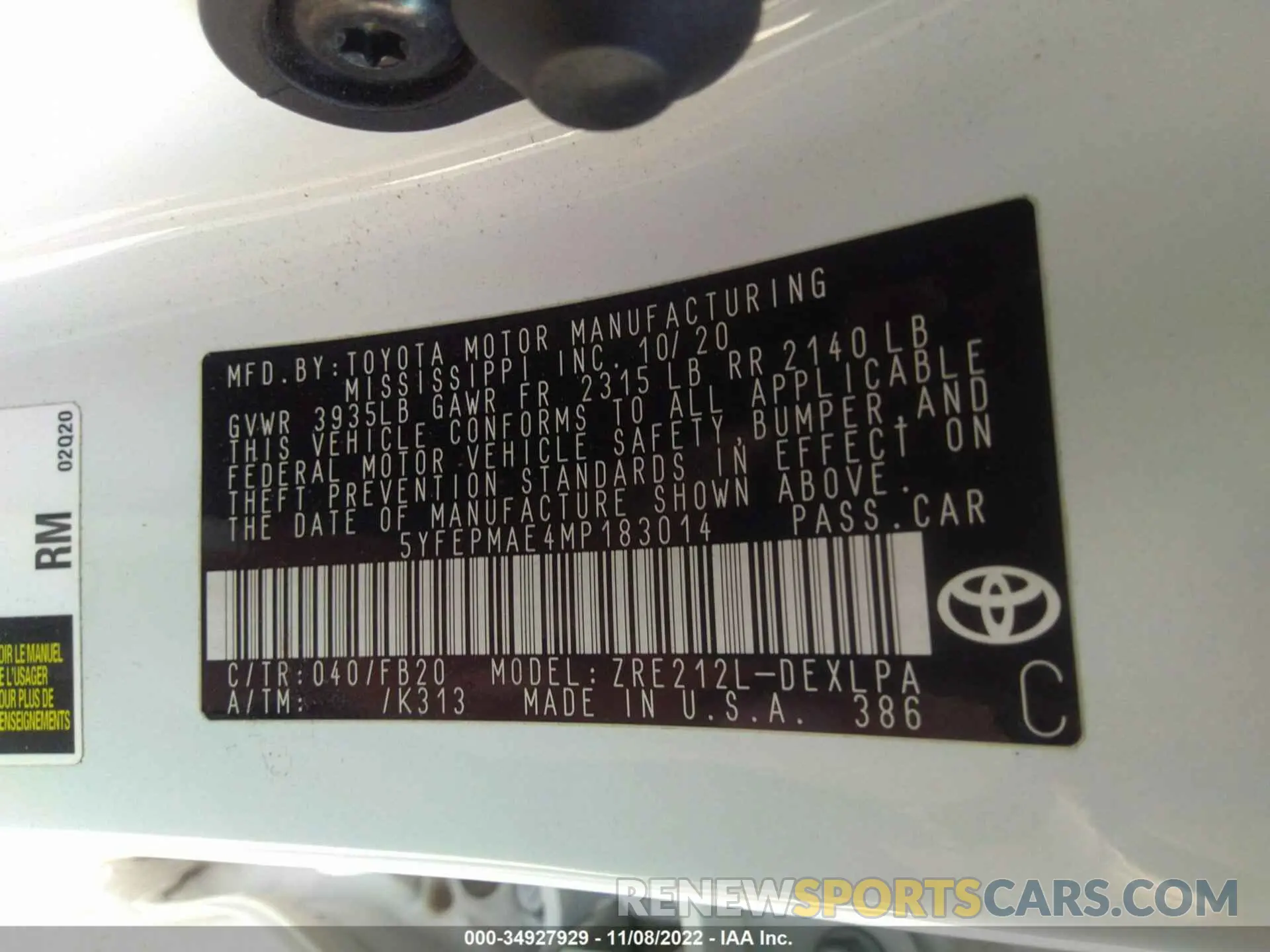 9 Фотография поврежденного автомобиля 5YFEPMAE4MP183014 TOYOTA COROLLA 2021