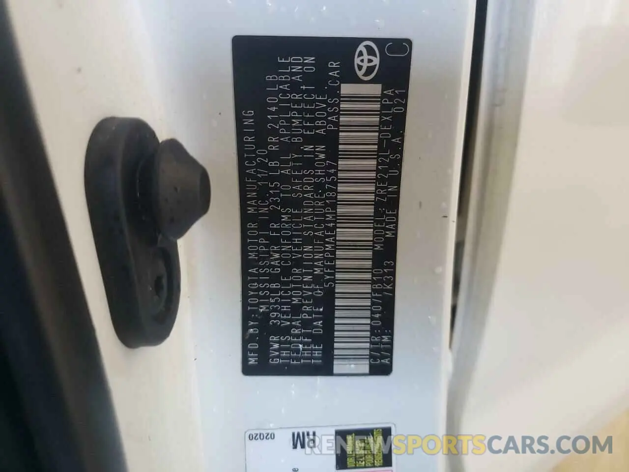 10 Photograph of a damaged car 5YFEPMAE4MP187547 TOYOTA COROLLA 2021