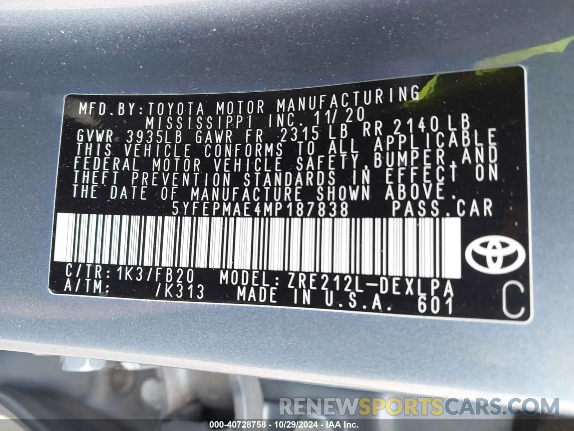 9 Photograph of a damaged car 5YFEPMAE4MP187838 TOYOTA COROLLA 2021