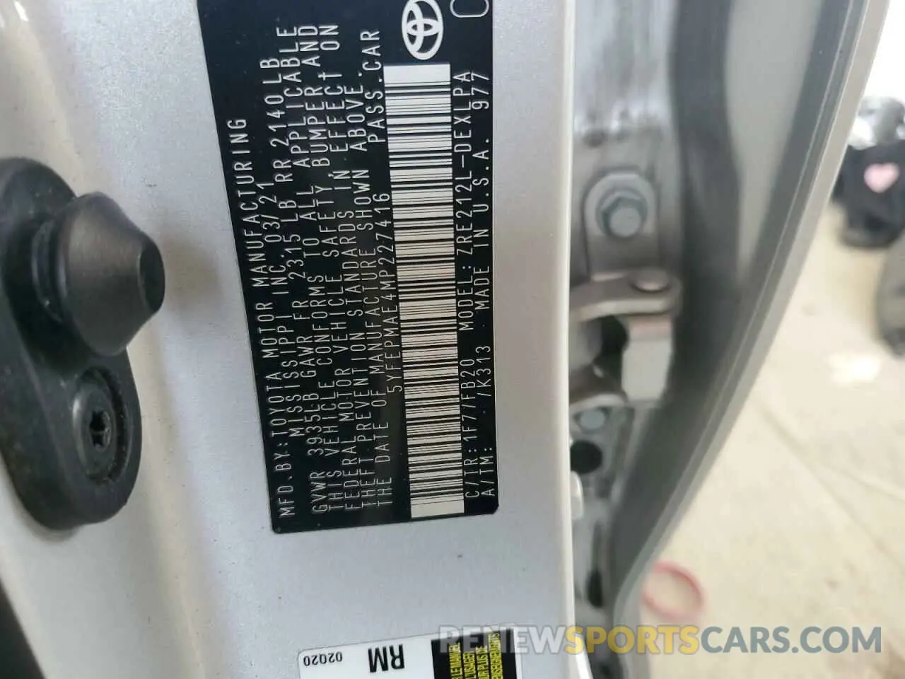 12 Фотография поврежденного автомобиля 5YFEPMAE4MP227416 TOYOTA COROLLA 2021