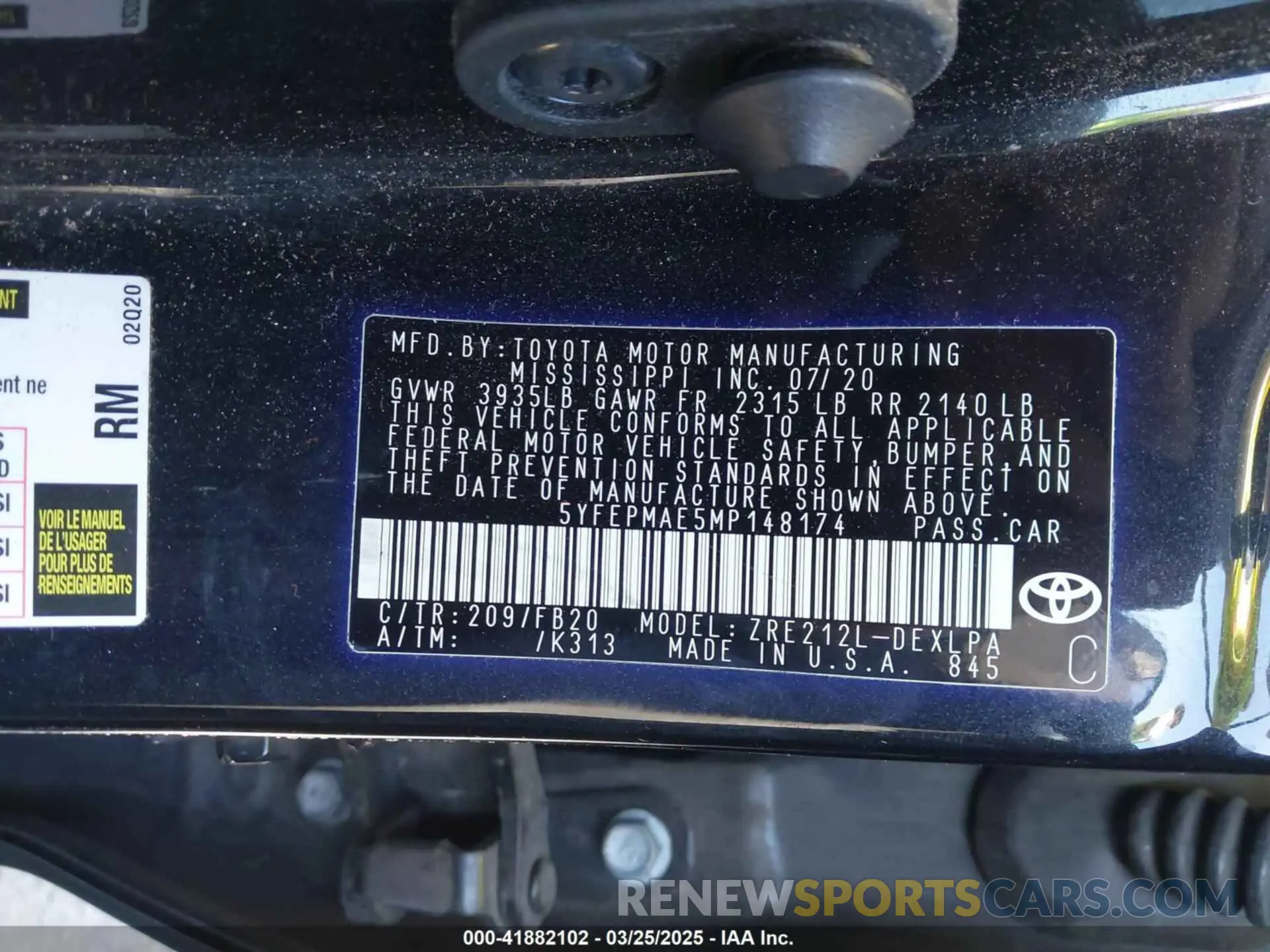9 Фотография поврежденного автомобиля 5YFEPMAE5MP148174 TOYOTA COROLLA 2021