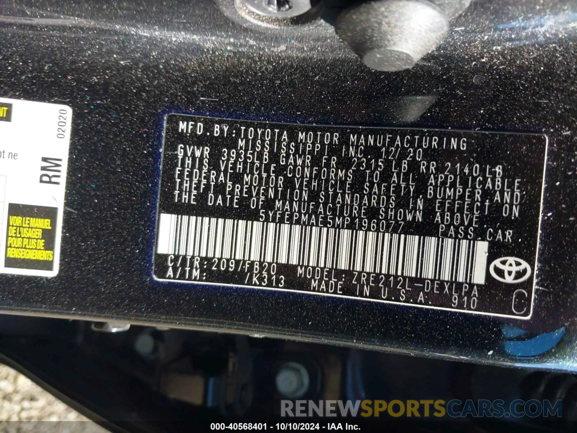 9 Photograph of a damaged car 5YFEPMAE5MP196077 TOYOTA COROLLA 2021
