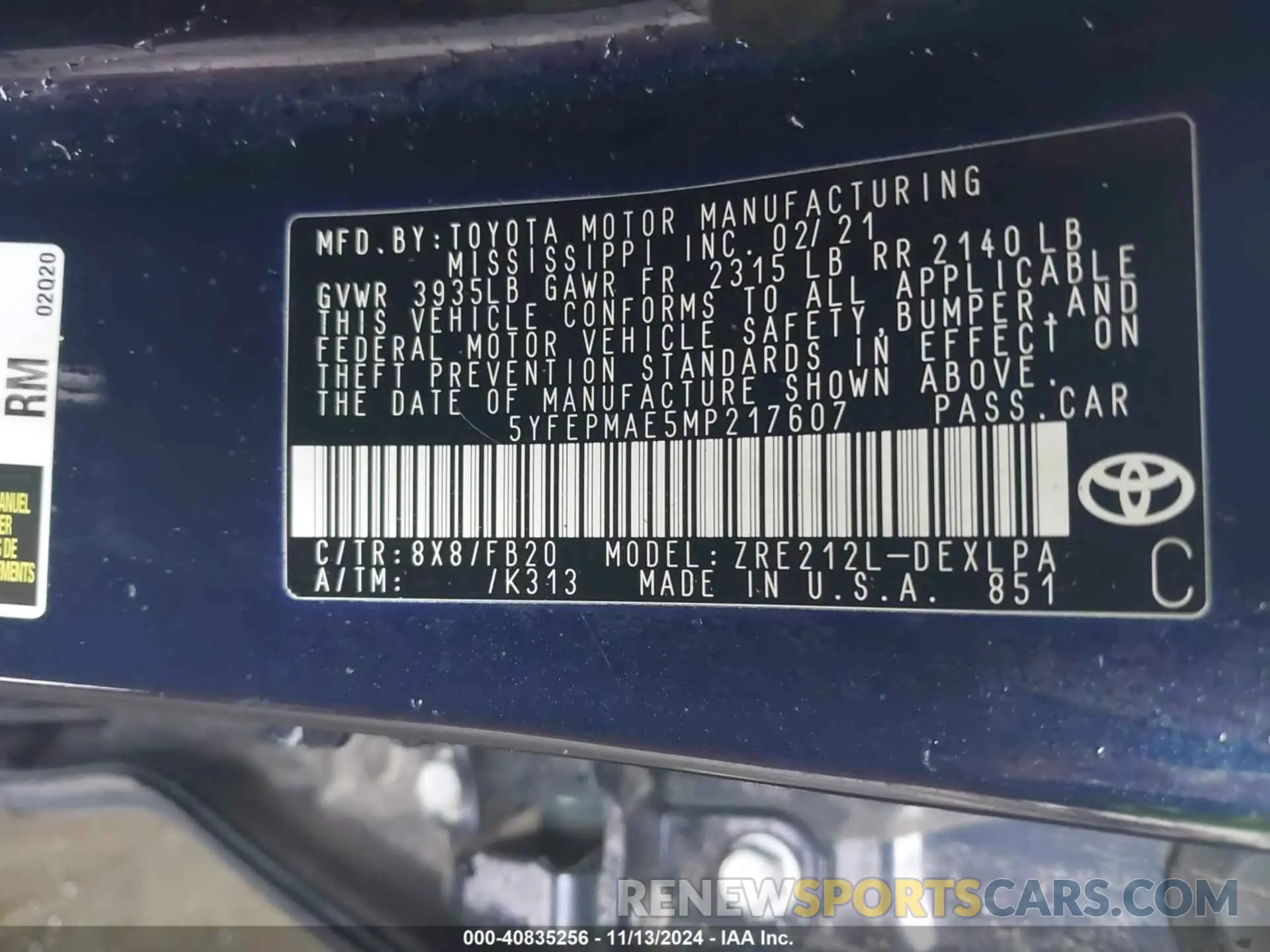 9 Photograph of a damaged car 5YFEPMAE5MP217607 TOYOTA COROLLA 2021