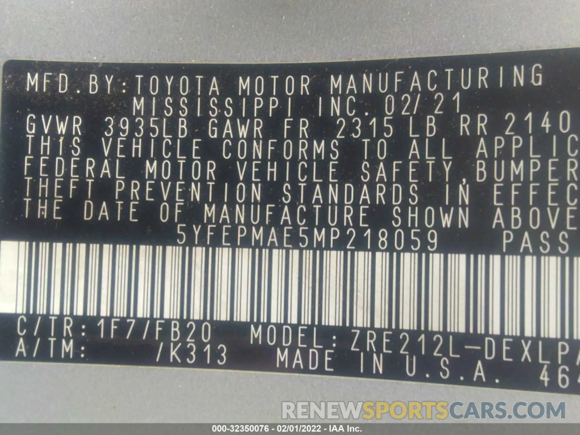 9 Photograph of a damaged car 5YFEPMAE5MP218059 TOYOTA COROLLA 2021