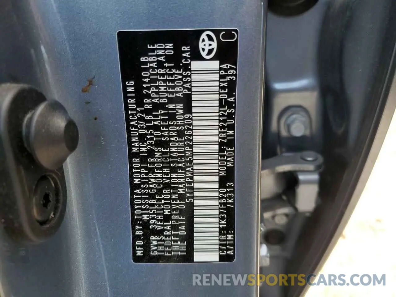 13 Фотография поврежденного автомобиля 5YFEPMAE5MP226209 TOYOTA COROLLA 2021