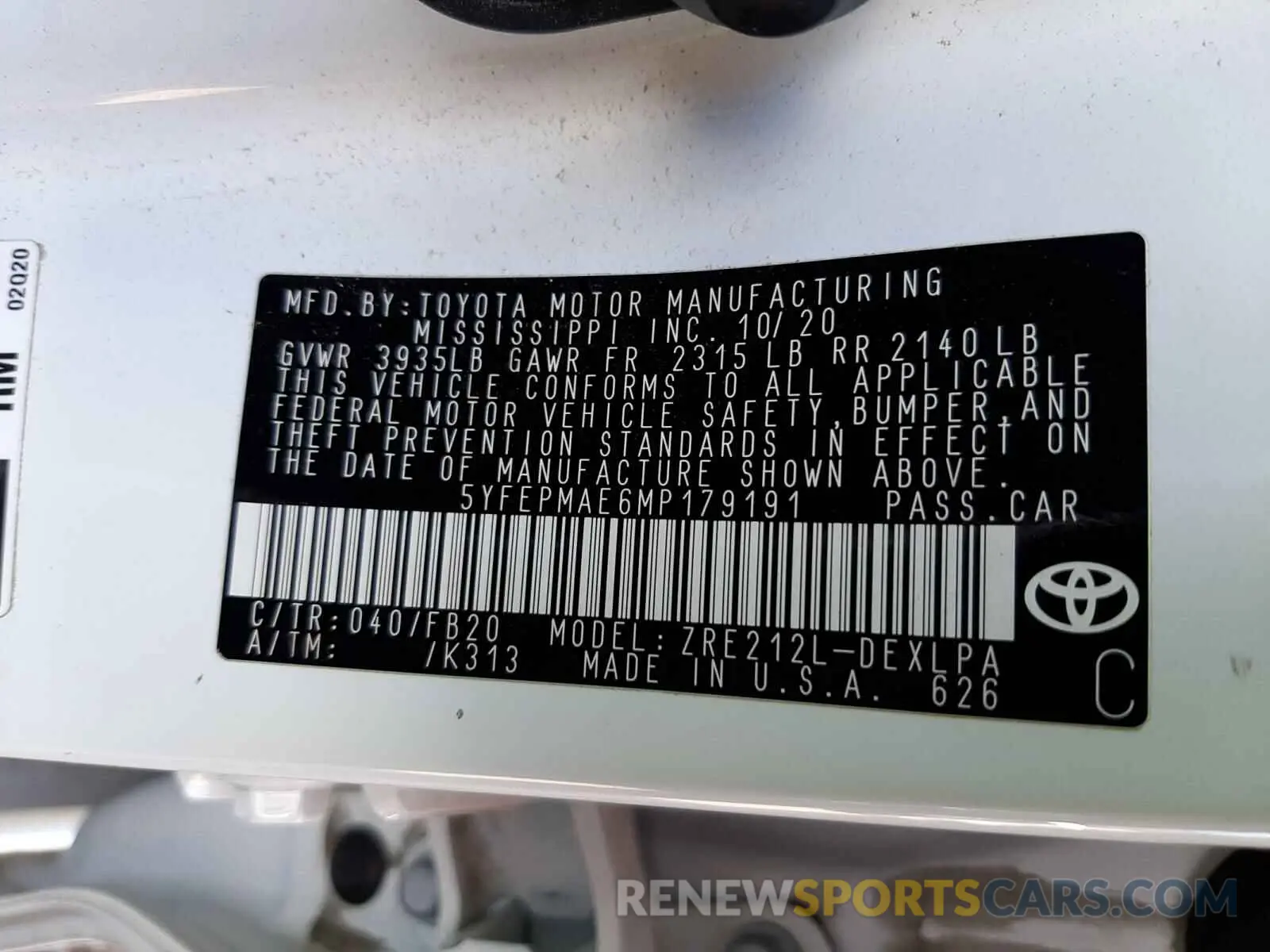 10 Photograph of a damaged car 5YFEPMAE6MP179191 TOYOTA COROLLA 2021