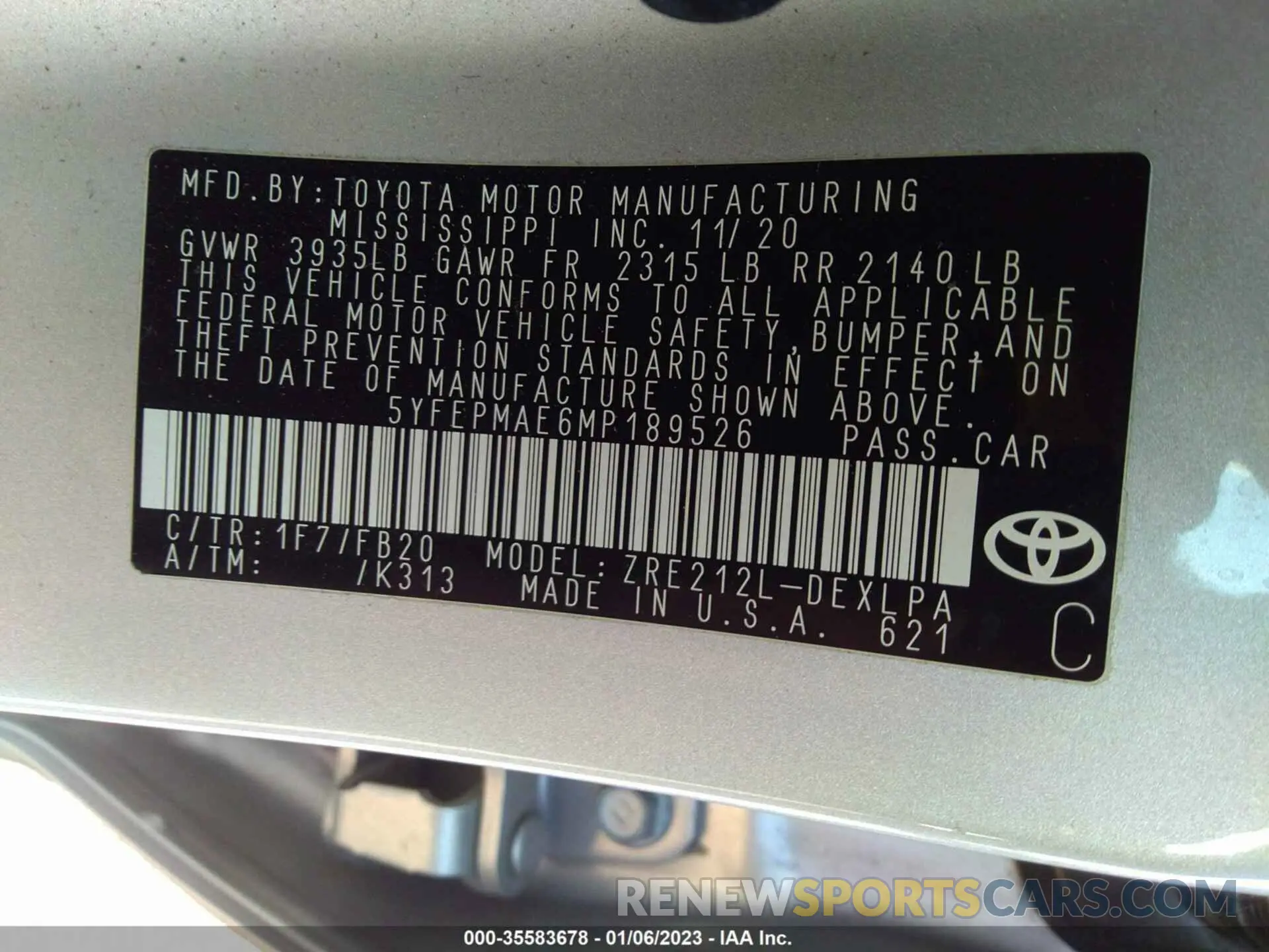 9 Фотография поврежденного автомобиля 5YFEPMAE6MP189526 TOYOTA COROLLA 2021