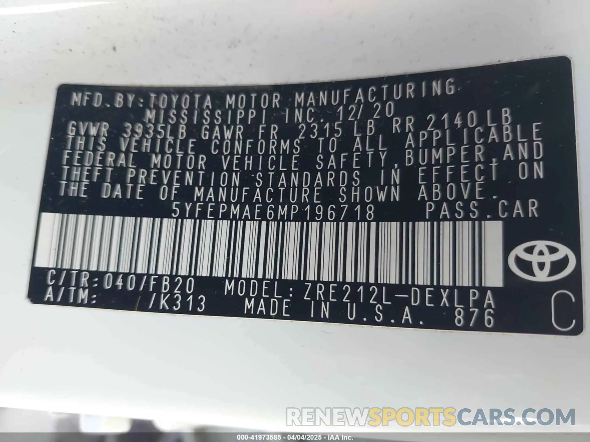 9 Photograph of a damaged car 5YFEPMAE6MP196718 TOYOTA COROLLA 2021