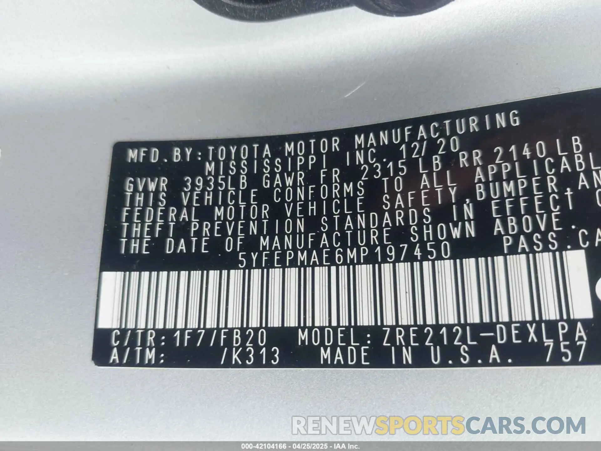 9 Photograph of a damaged car 5YFEPMAE6MP197450 TOYOTA COROLLA 2021