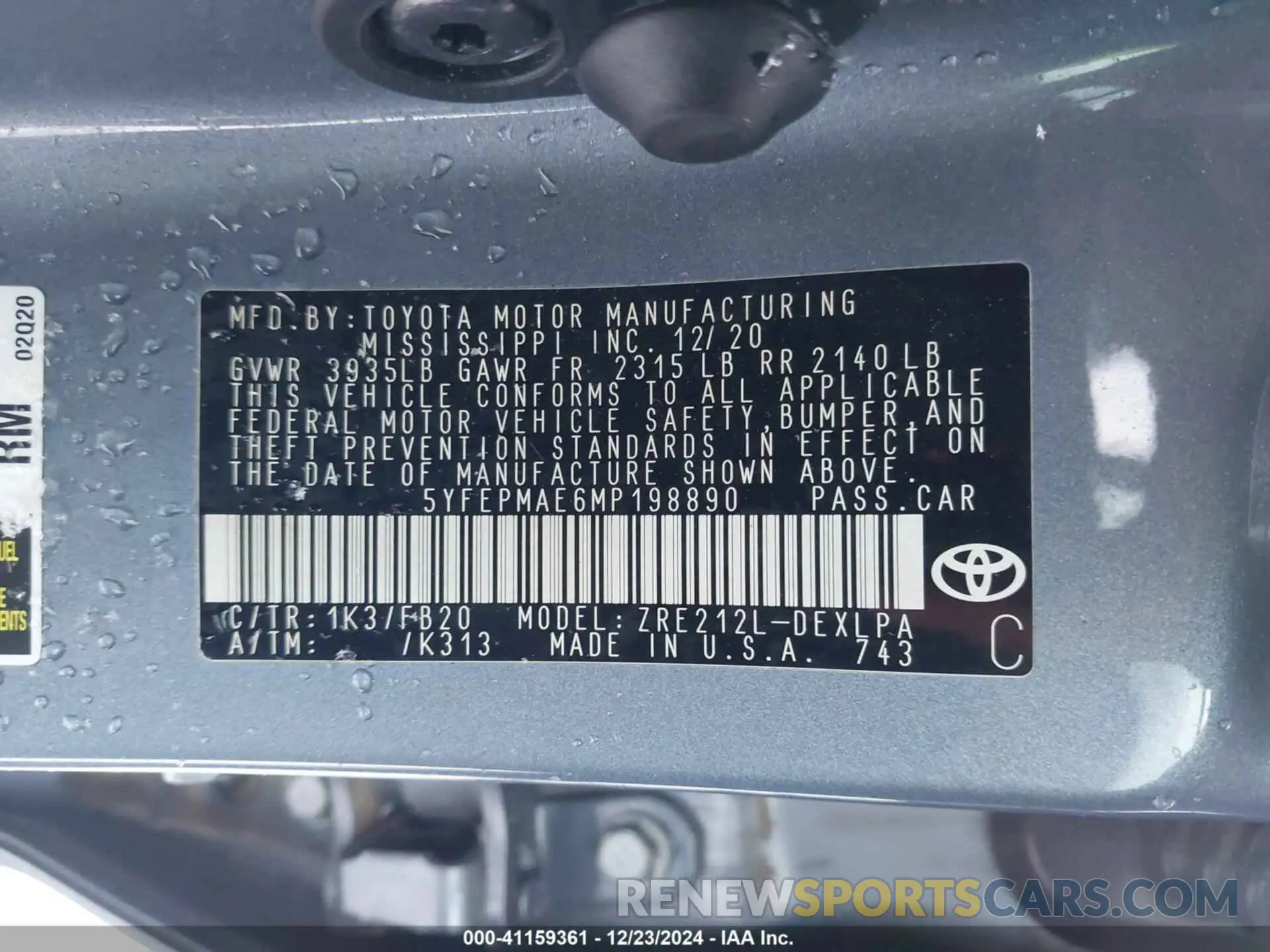 9 Фотография поврежденного автомобиля 5YFEPMAE6MP198890 TOYOTA COROLLA 2021