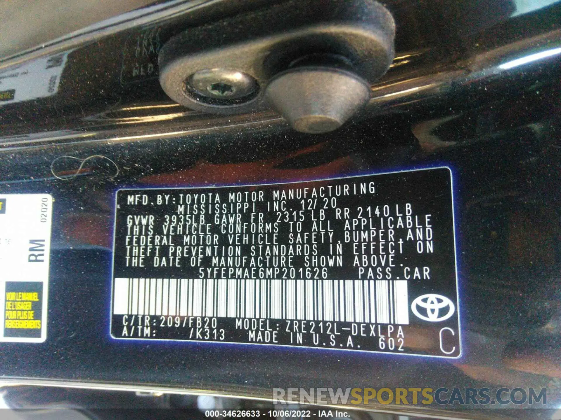 9 Фотография поврежденного автомобиля 5YFEPMAE6MP201626 TOYOTA COROLLA 2021
