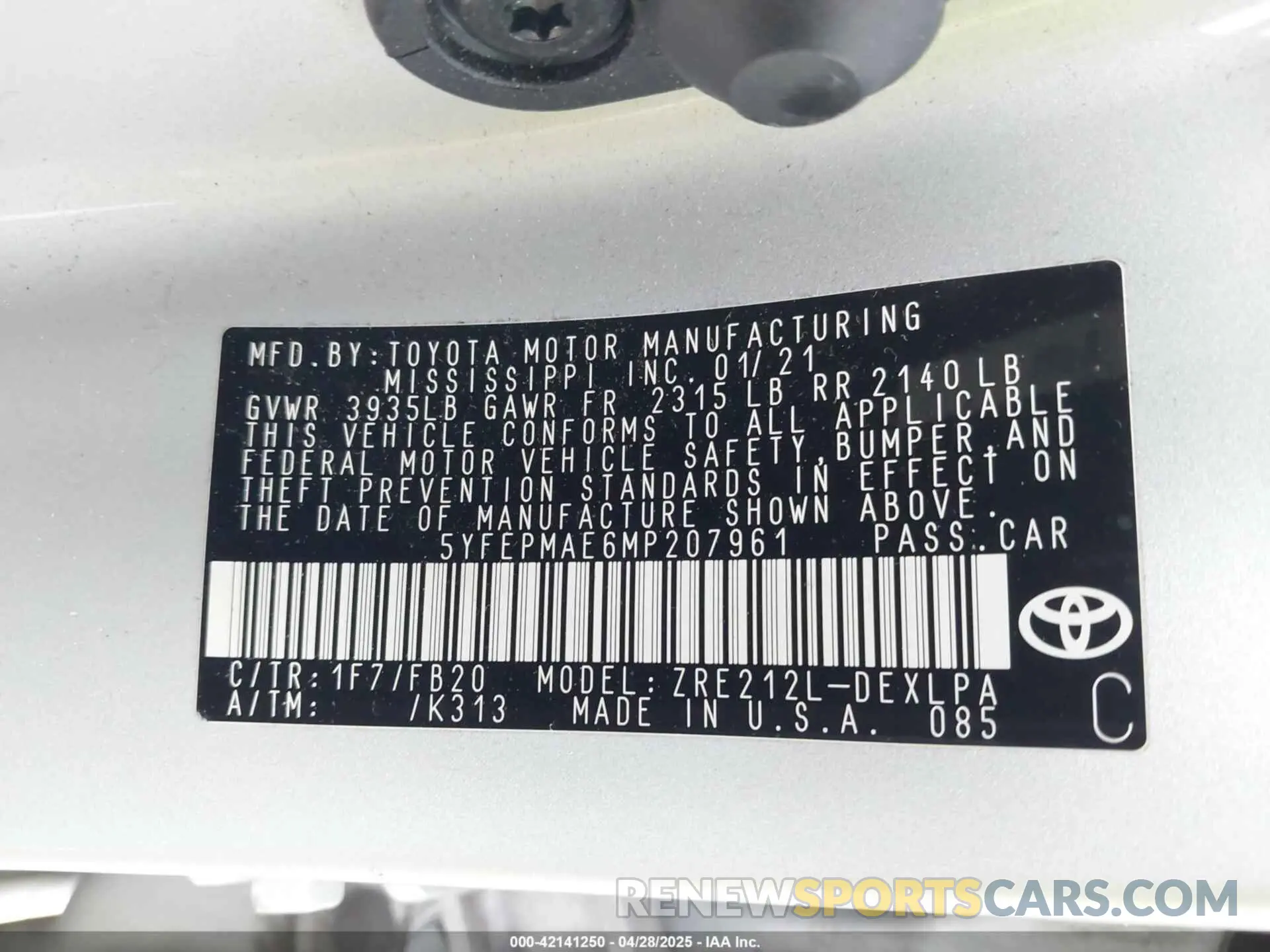 9 Photograph of a damaged car 5YFEPMAE6MP207961 TOYOTA COROLLA 2021