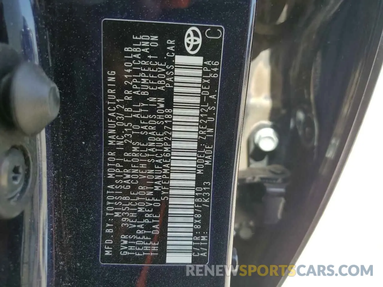 15 Photograph of a damaged car 5YFEPMAE6MP227188 TOYOTA COROLLA 2021