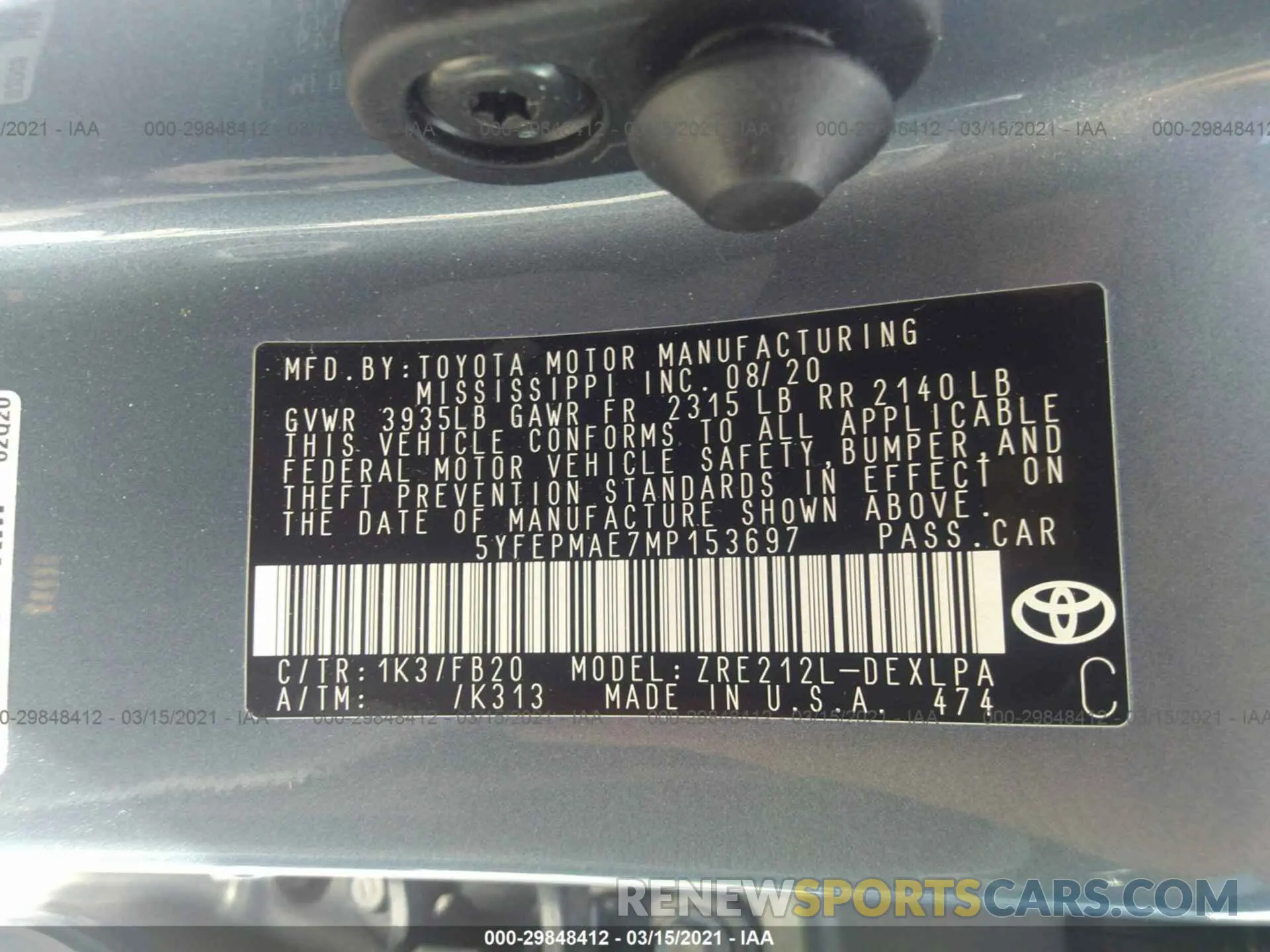 9 Photograph of a damaged car 5YFEPMAE7MP153697 TOYOTA COROLLA 2021
