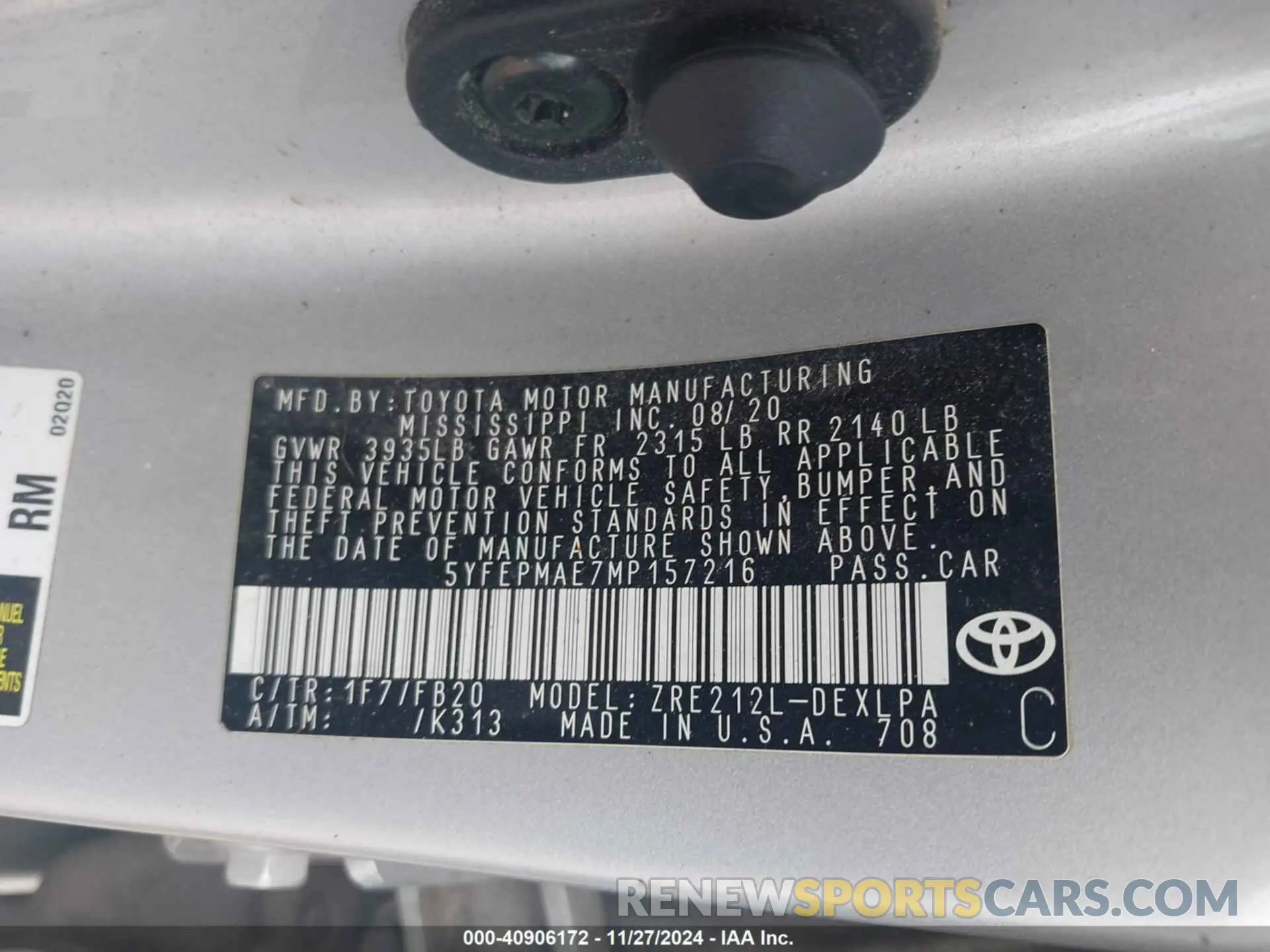 9 Фотография поврежденного автомобиля 5YFEPMAE7MP157216 TOYOTA COROLLA 2021