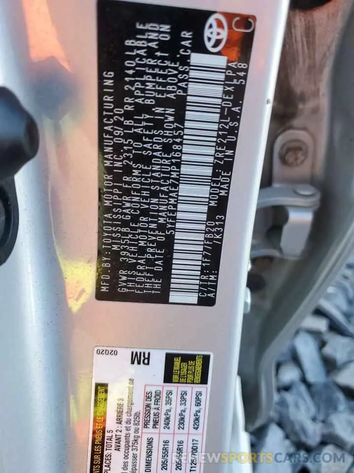 12 Photograph of a damaged car 5YFEPMAE7MP168457 TOYOTA COROLLA 2021