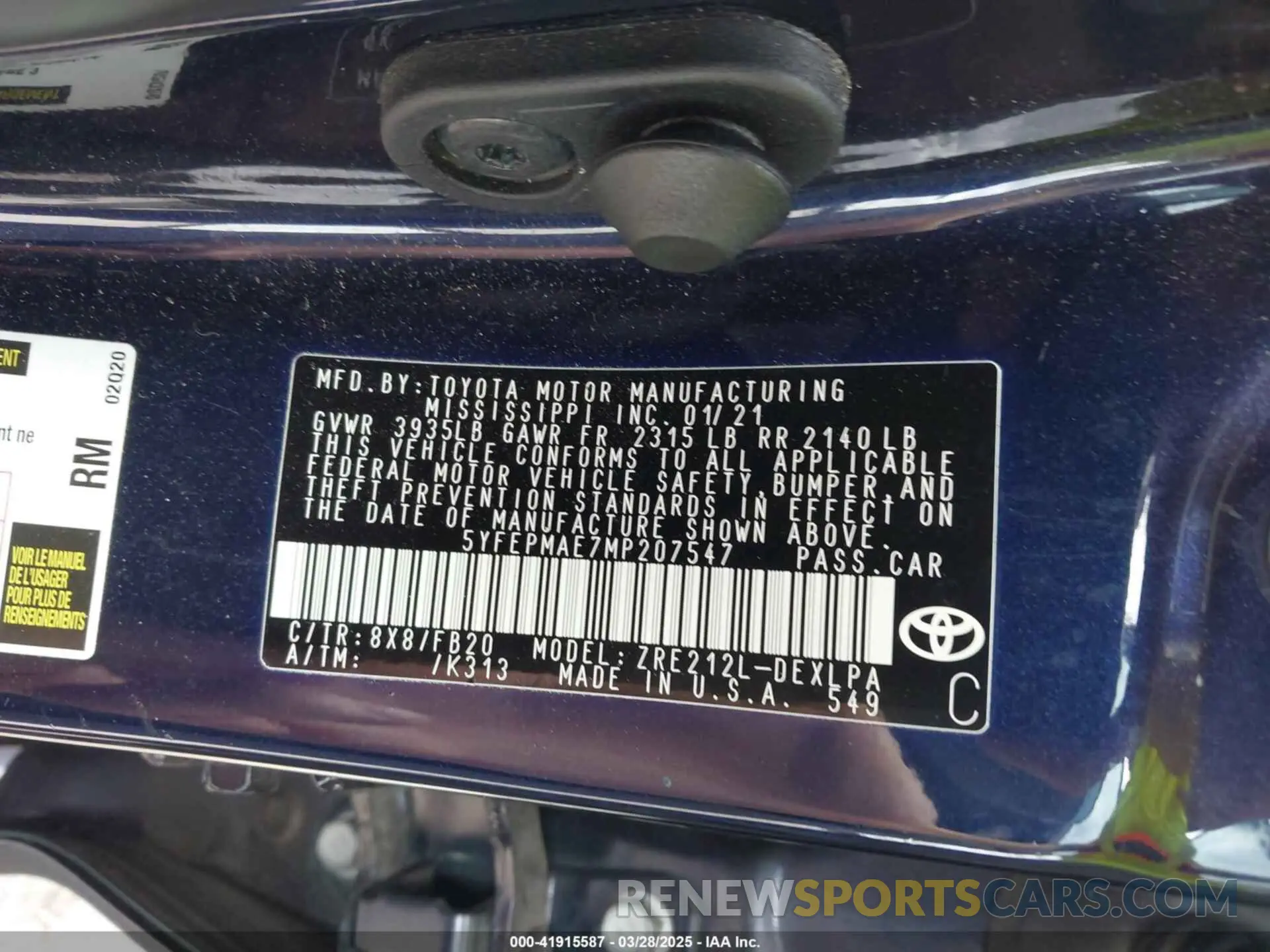 9 Фотография поврежденного автомобиля 5YFEPMAE7MP207547 TOYOTA COROLLA 2021