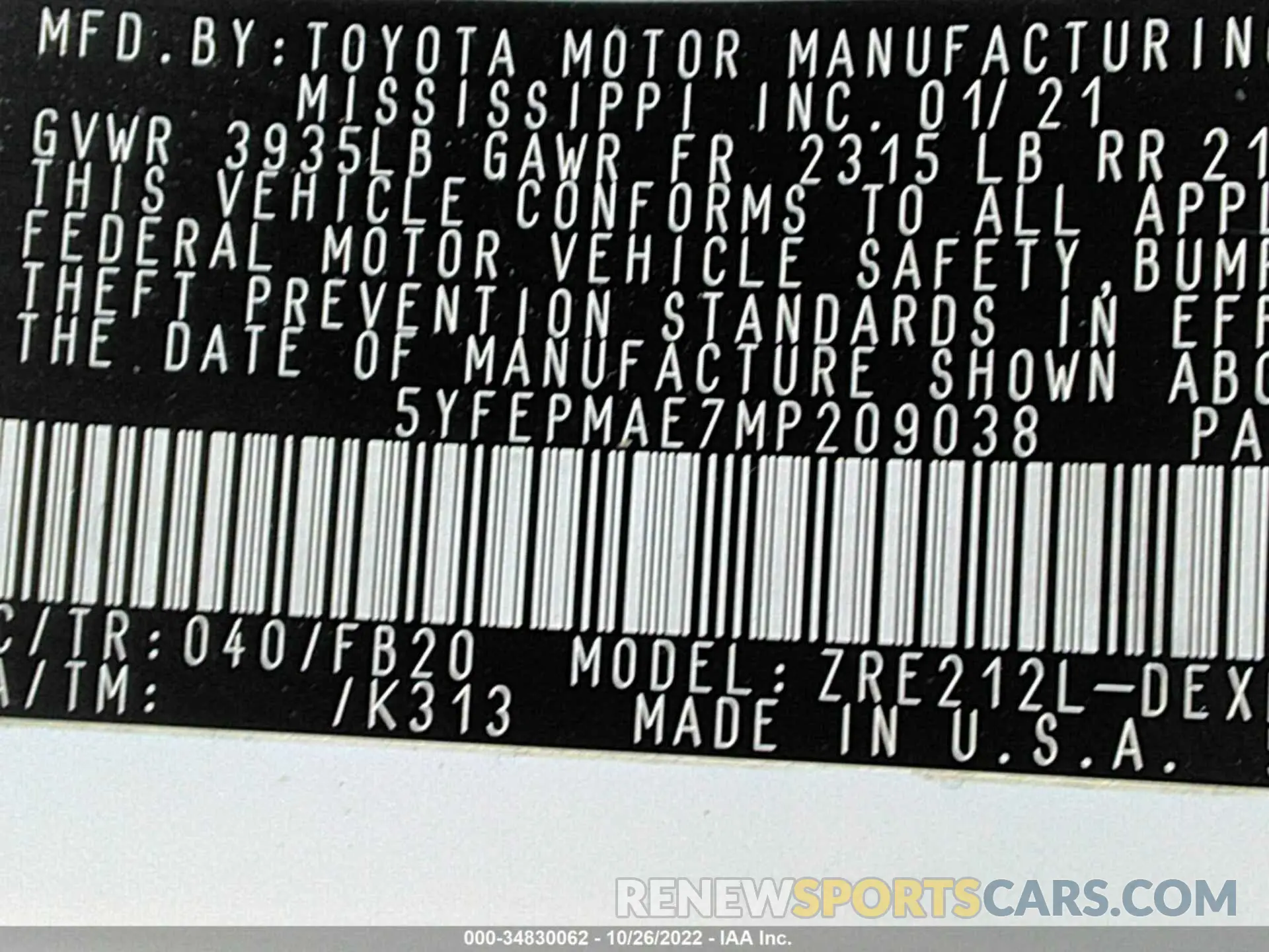 9 Фотография поврежденного автомобиля 5YFEPMAE7MP209038 TOYOTA COROLLA 2021