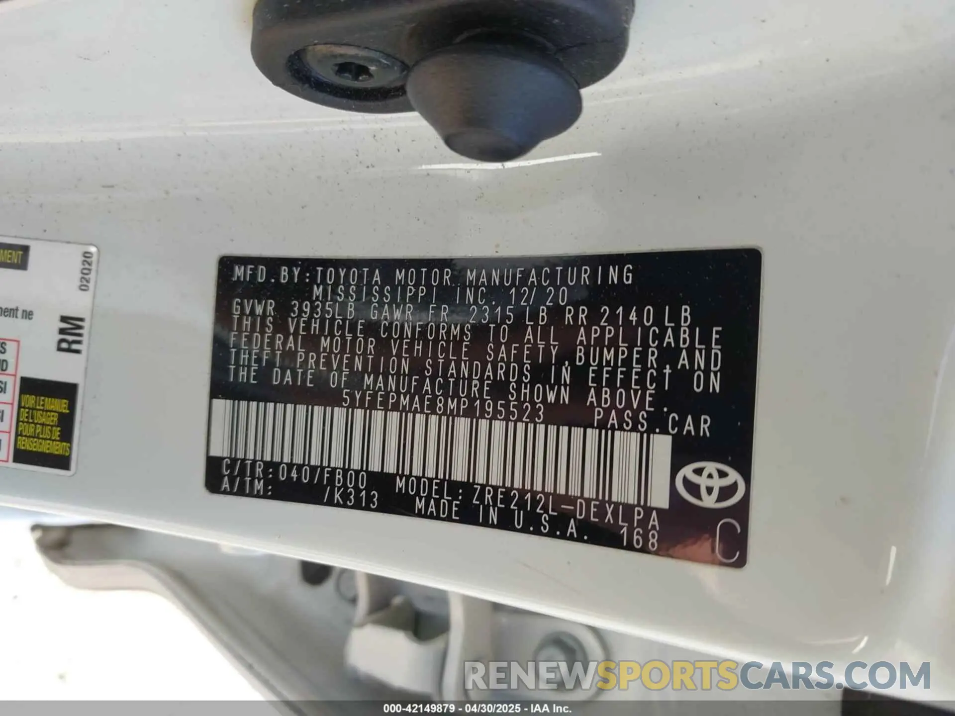 9 Фотография поврежденного автомобиля 5YFEPMAE8MP195523 TOYOTA COROLLA 2021