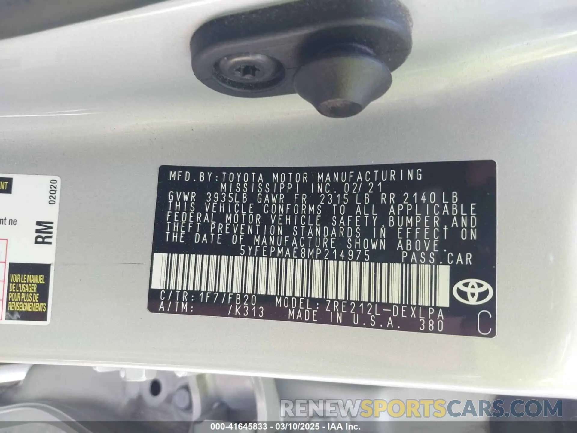 9 Photograph of a damaged car 5YFEPMAE8MP214975 TOYOTA COROLLA 2021