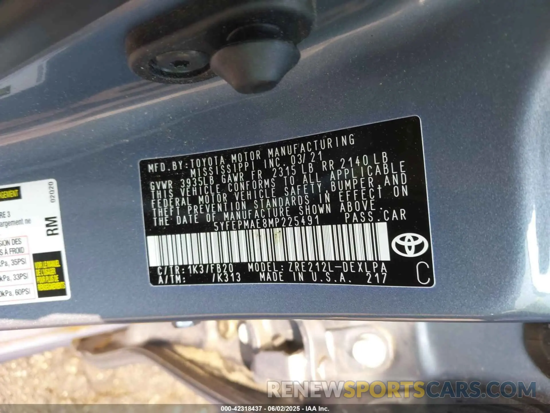 9 Фотография поврежденного автомобиля 5YFEPMAE8MP225491 TOYOTA COROLLA 2021