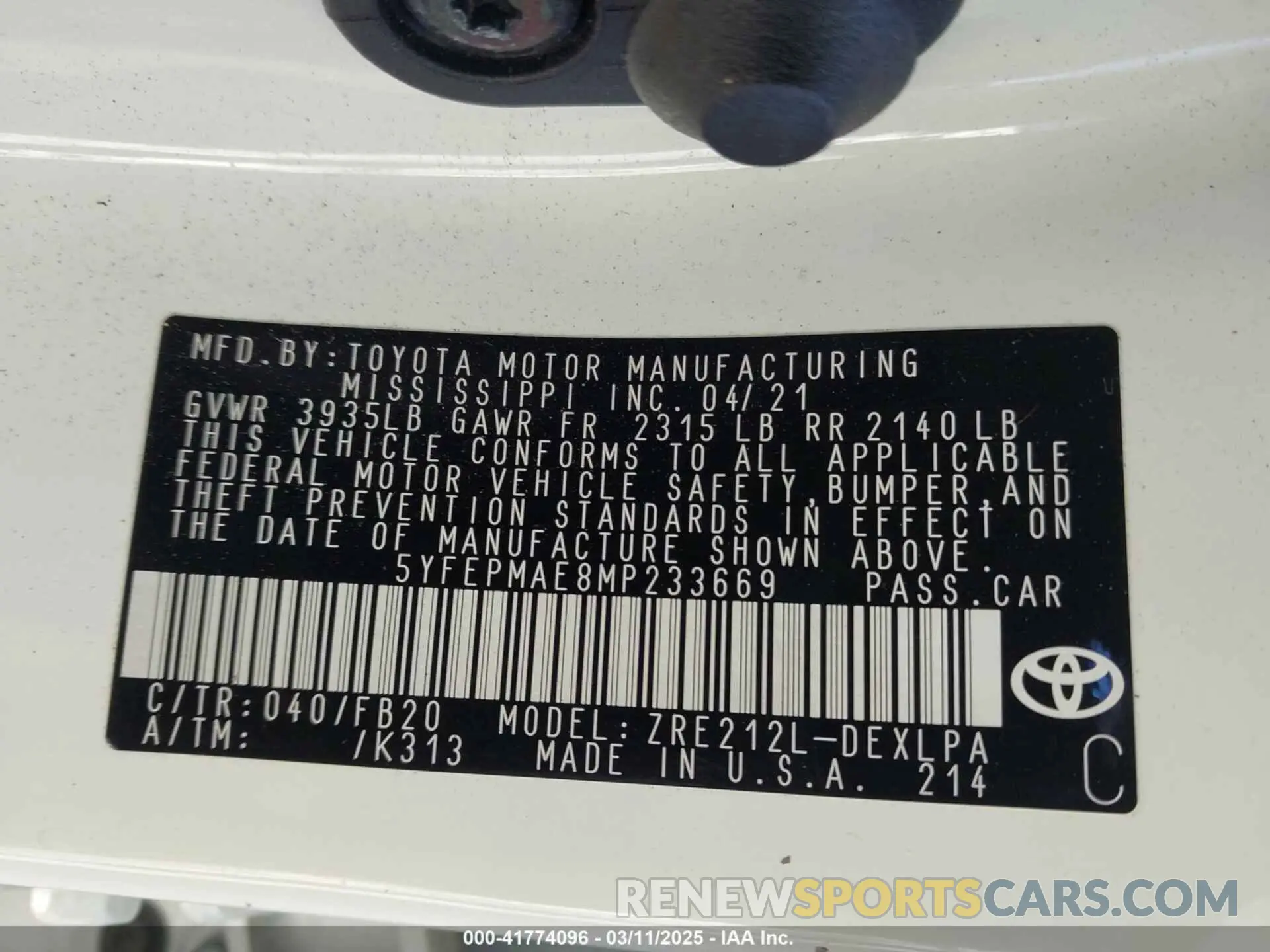9 Photograph of a damaged car 5YFEPMAE8MP233669 TOYOTA COROLLA 2021