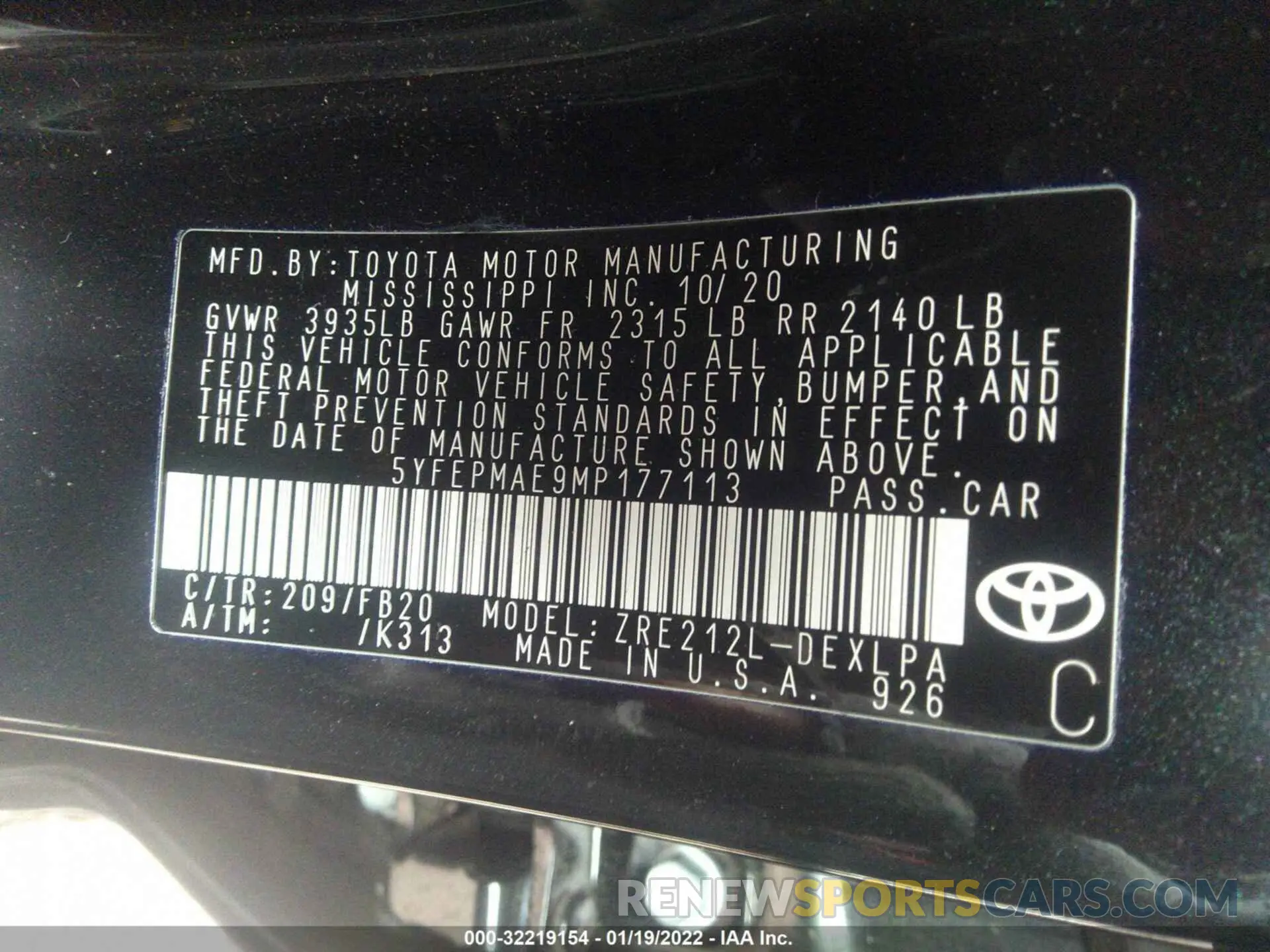 9 Фотография поврежденного автомобиля 5YFEPMAE9MP177113 TOYOTA COROLLA 2021