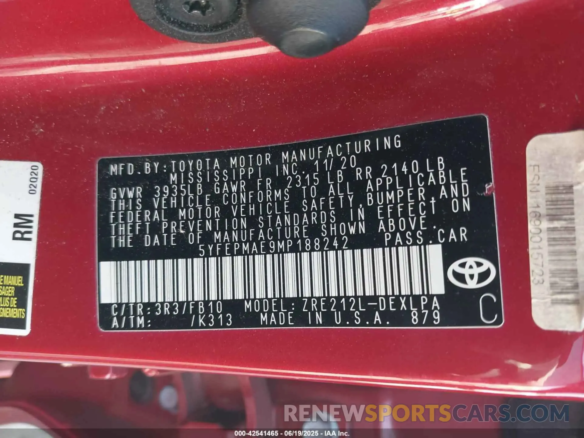 9 Photograph of a damaged car 5YFEPMAE9MP188242 TOYOTA COROLLA 2021