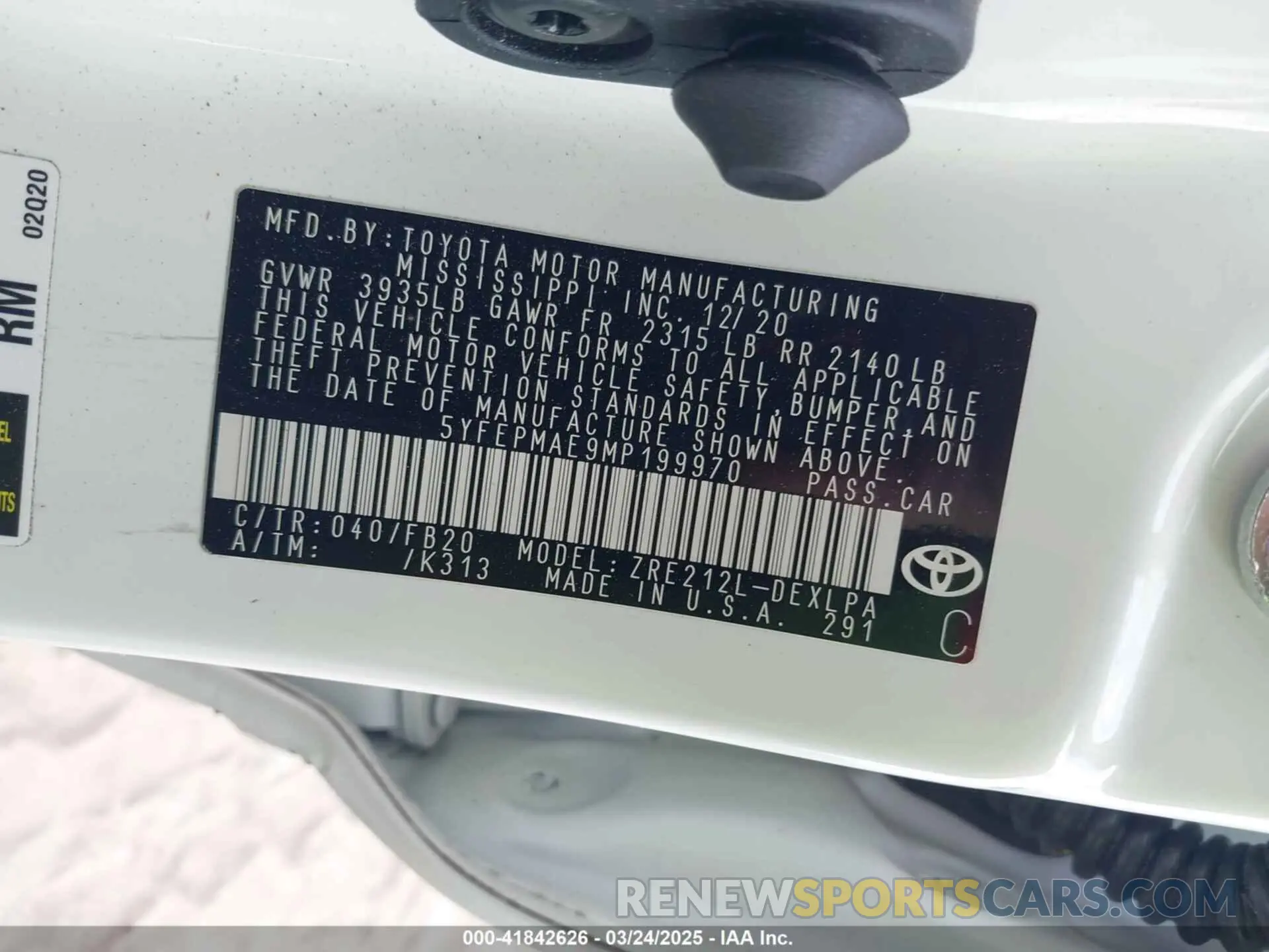 9 Photograph of a damaged car 5YFEPMAE9MP199970 TOYOTA COROLLA 2021