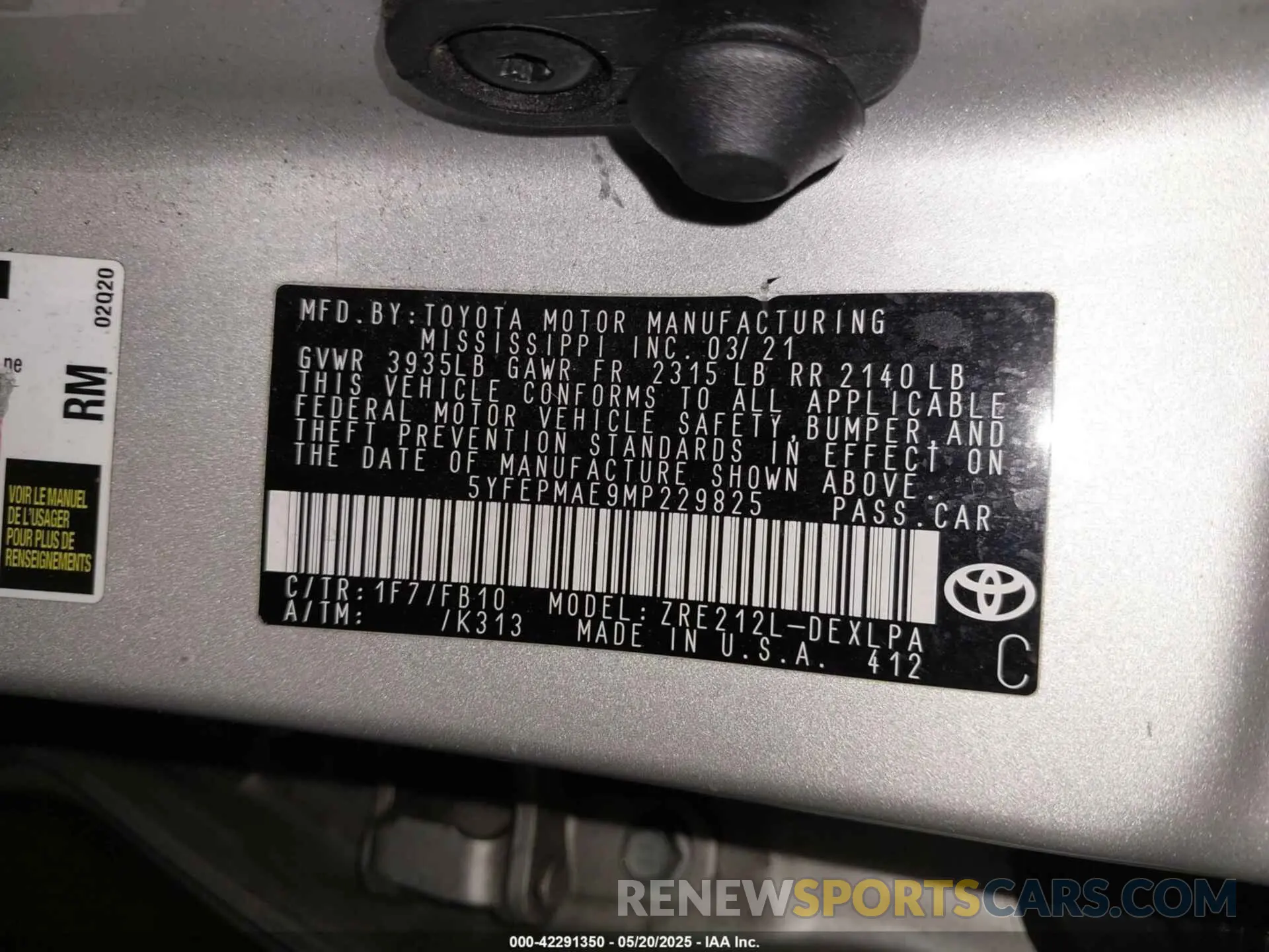 9 Photograph of a damaged car 5YFEPMAE9MP229825 TOYOTA COROLLA 2021