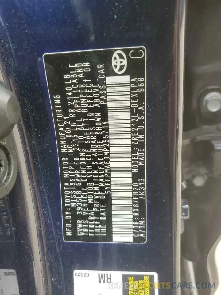 12 Photograph of a damaged car 5YFEPMAE9MP255714 TOYOTA COROLLA 2021