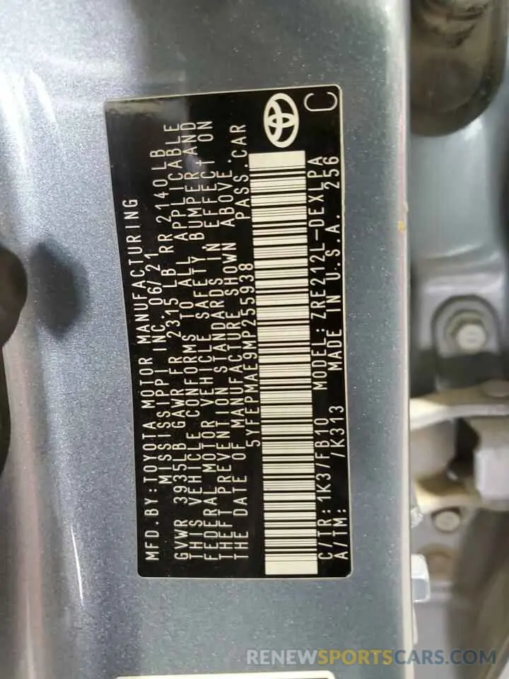 12 Фотография поврежденного автомобиля 5YFEPMAE9MP255938 TOYOTA COROLLA 2021